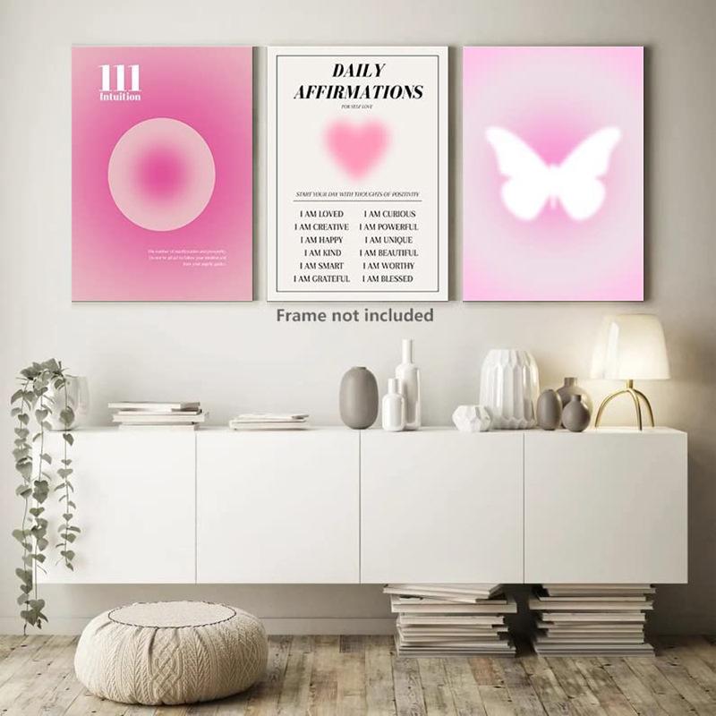 3pcs Nordic Pink Gradient Butterfly Canvas Wall Art Paintings Minimalistic Artwork Prints And Posters Pink Heart Pictures