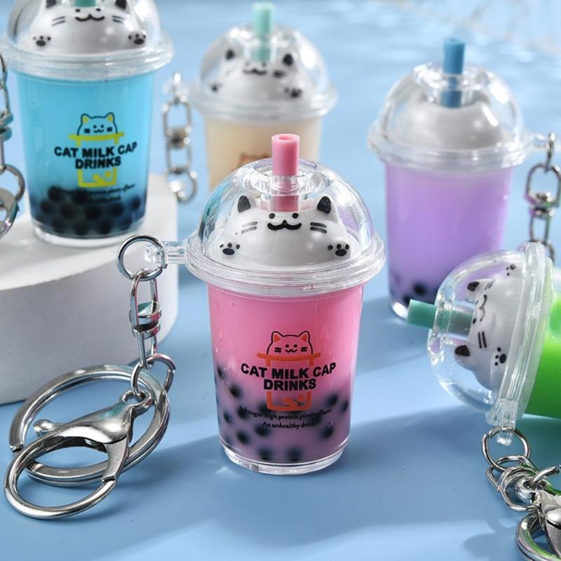 Подвеска Cat Bubble Tea, мультяшный чай с молоком, кулоны, брелоки, модные акриловые брелоки, украшения для рюкзаков и телефонов