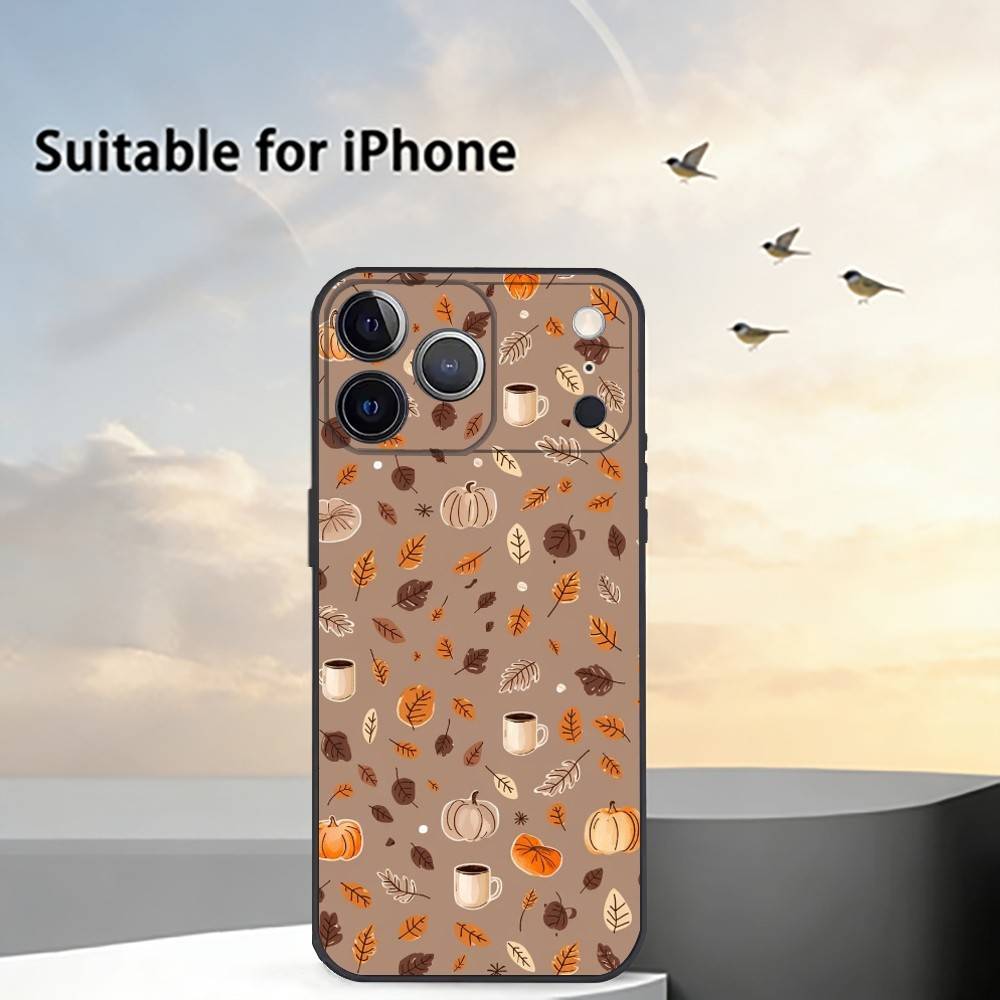 Осенние листья P-тыква Чехол для телефона для iPhone 17, 16, 15, 14, 13, 12, 11 Plus, Pro Max, Другие Мягкий черный чехол