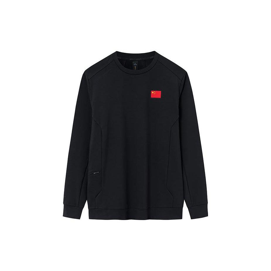 Anta Champion All-Weather Series однотонная мужская толстовка с круглым вырезом и национальным флагом, черная 152340705-3