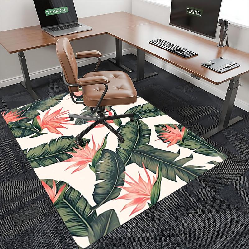 1pc Tropical Banana Leaf and Bird of Paradise Flower Chair Mat - Anime Cartoon Design, Non-Slip Office Chair Pad for Home Decor, Suitable for All Seas