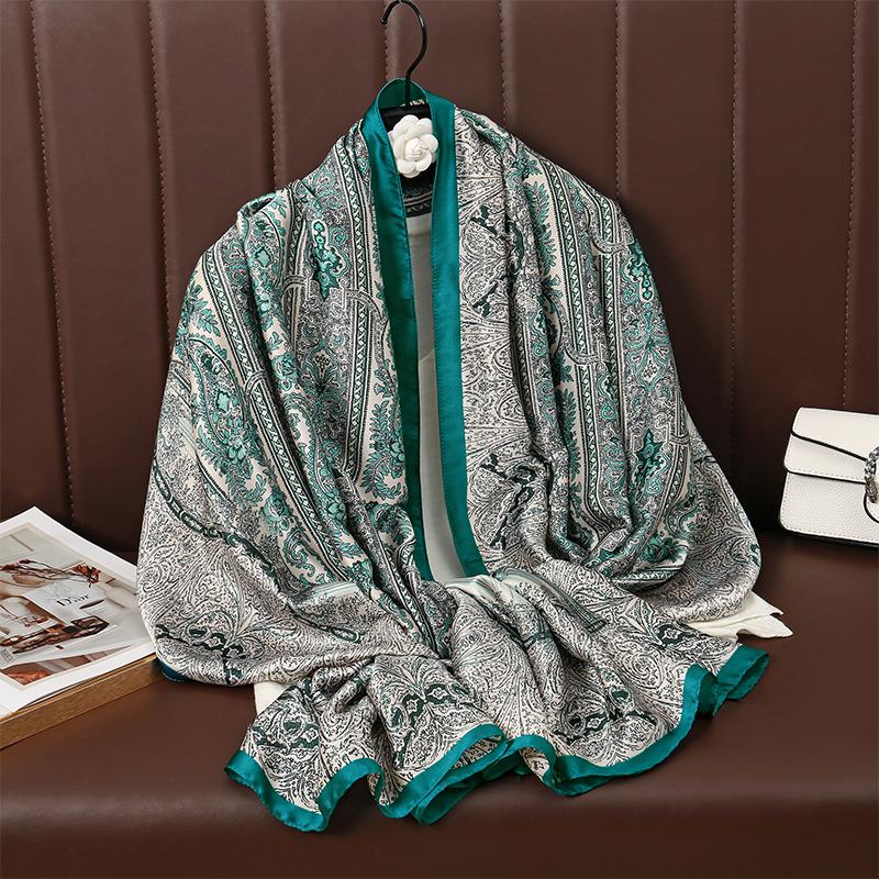Богемский шелковый шарф Женские большие шали Стиль Пашмина Хиджаб Фуляр Эшарп Дизайнерский принт Женская стола Головные платки Роскошь