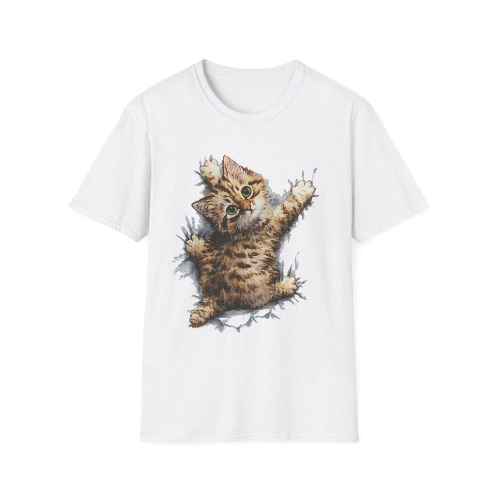 Playful Kitten T-Shirt and kids tshirt | Wide-Eyed Tabby Cat Print, Painterly Design
