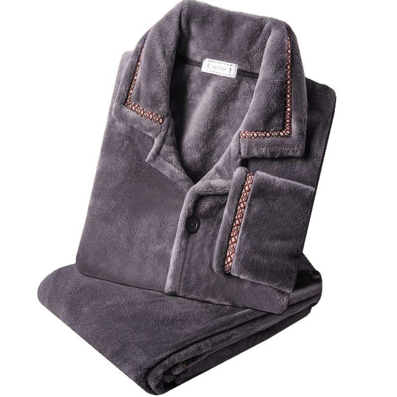 Мужская пижама из кораллового флиса, с длинным рукавом, утолщенная фланелевая, домашний костюм, осенне-зимний, теплый, свободного кроя, комплект для сна