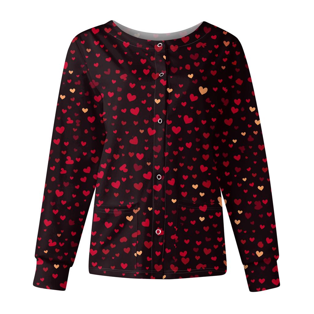 Женская повседневная модная куртка с длинным рукавом, воротником-стойкой, на одной пуговице, с принтом ко Дню святого Валентина, рабочая куртка, топы