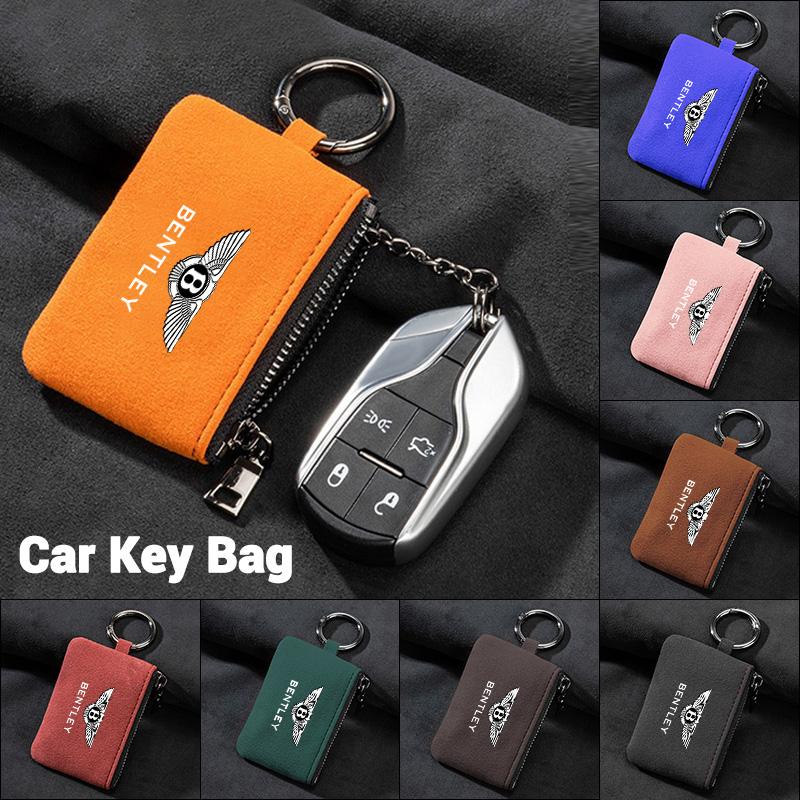 B-Bentley-B LOGO Suede Car Key Bag Wallet Card Coins Pouch For New Bentley Continental GT MULLINER Bentayga Flying Hurtling Spur CL9