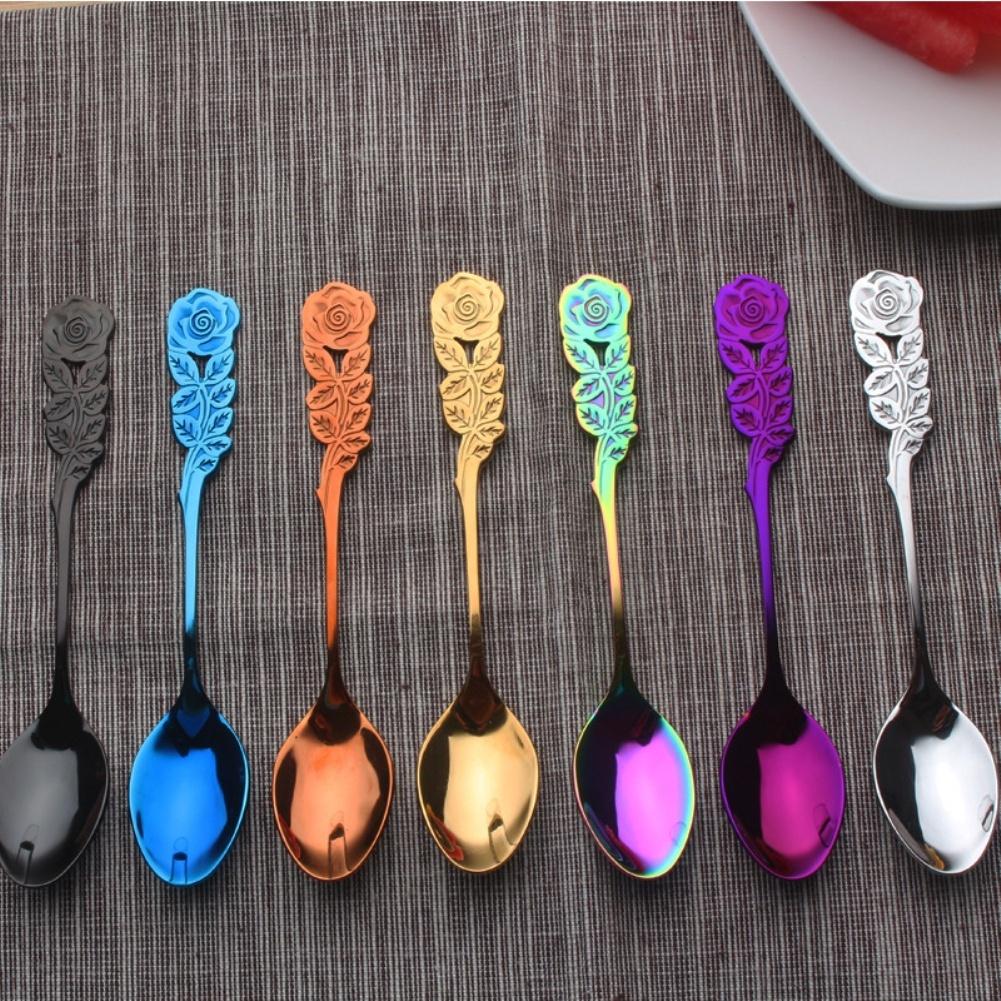 Симпатичная ложка с розой из нержавеющей стали, западная еда, десерт, суп, кофейный напиток, ложка