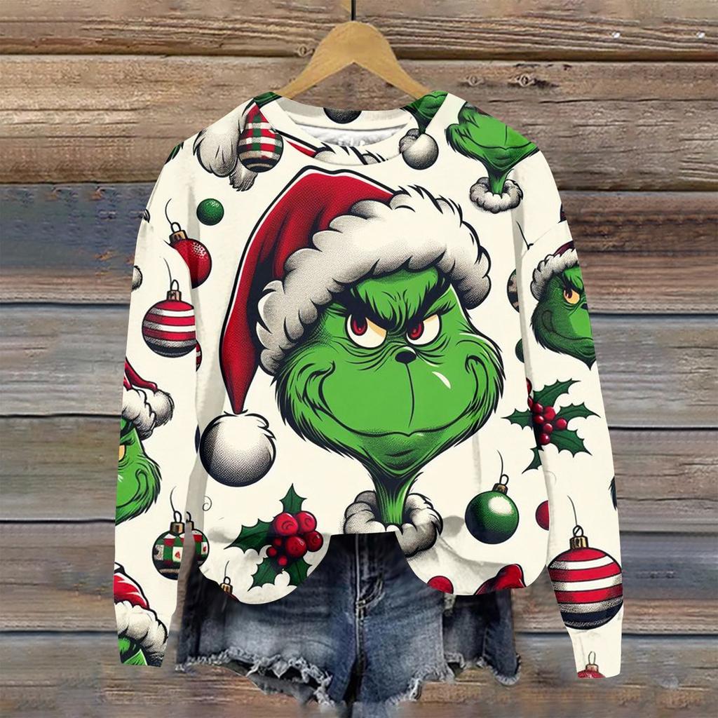 Women's Fashion Christmas Printed Long Sleeve Loose Round Neck Sweatshirt Top