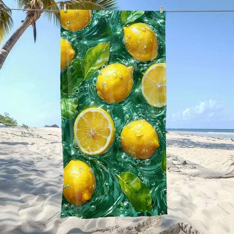 Summer Beach Towel Lemon Print Quick-Drying Bath Towel Outdoor Summer Swimming Bath Towel Sports Towel