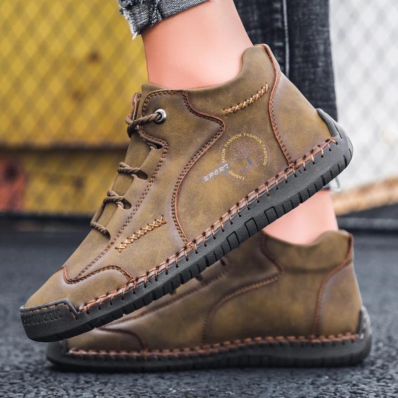 Winter Men Ankle Boots Classic Man Leather Casual Shoes Outdoor Lightweight Handmade Walking Sneakers Comfortable Work Boots