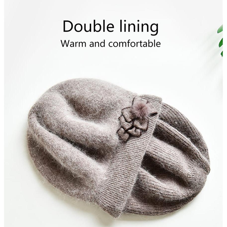 SOMALER Angora Wool Beret Hats for Women Winter Lining Caps Ladies Fashion French Style Beret Hat