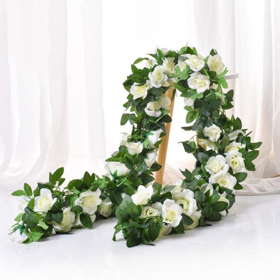 220СМ Искусственная Гирлянда из Роз 16 Головок Устойчивая к УФ-излучению Реалистичная Искусственная Цветочная Ротанговая Лиана Свадебная Вечеринка Подвесное Имитация Цветения Украшение