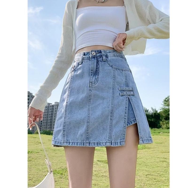 Юбка-трапеция из денима с высокой талией для женщин - Коллекция весна/осень 2024 года