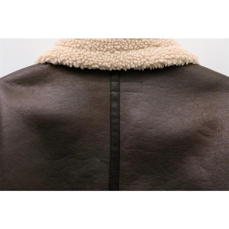 Женская мода толстая теплая искусственная овчина куртка пальто винтажная с длинным рукавом пояс подол женская верхняя одежда