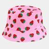 Double Sided Summer Strawberry Printed Fisherman Hat Outdoor Beach Sunshade Cap