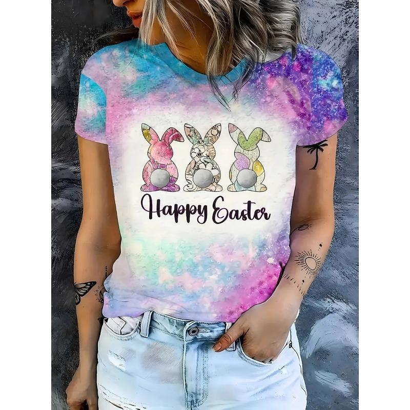 Летний топ с круглым вырезом и принтом 3D кролика, модные повседневные женские футболки с короткими рукавами