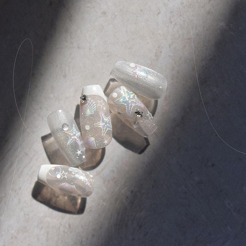 1 лист наклейки для ногтей «Океанская ракушка, медуза», красочная ракушка, раковина, морская звезда, самоклеящаяся наклейка для ногтей, русалка, аврора, пляжная ракушка, слайдер