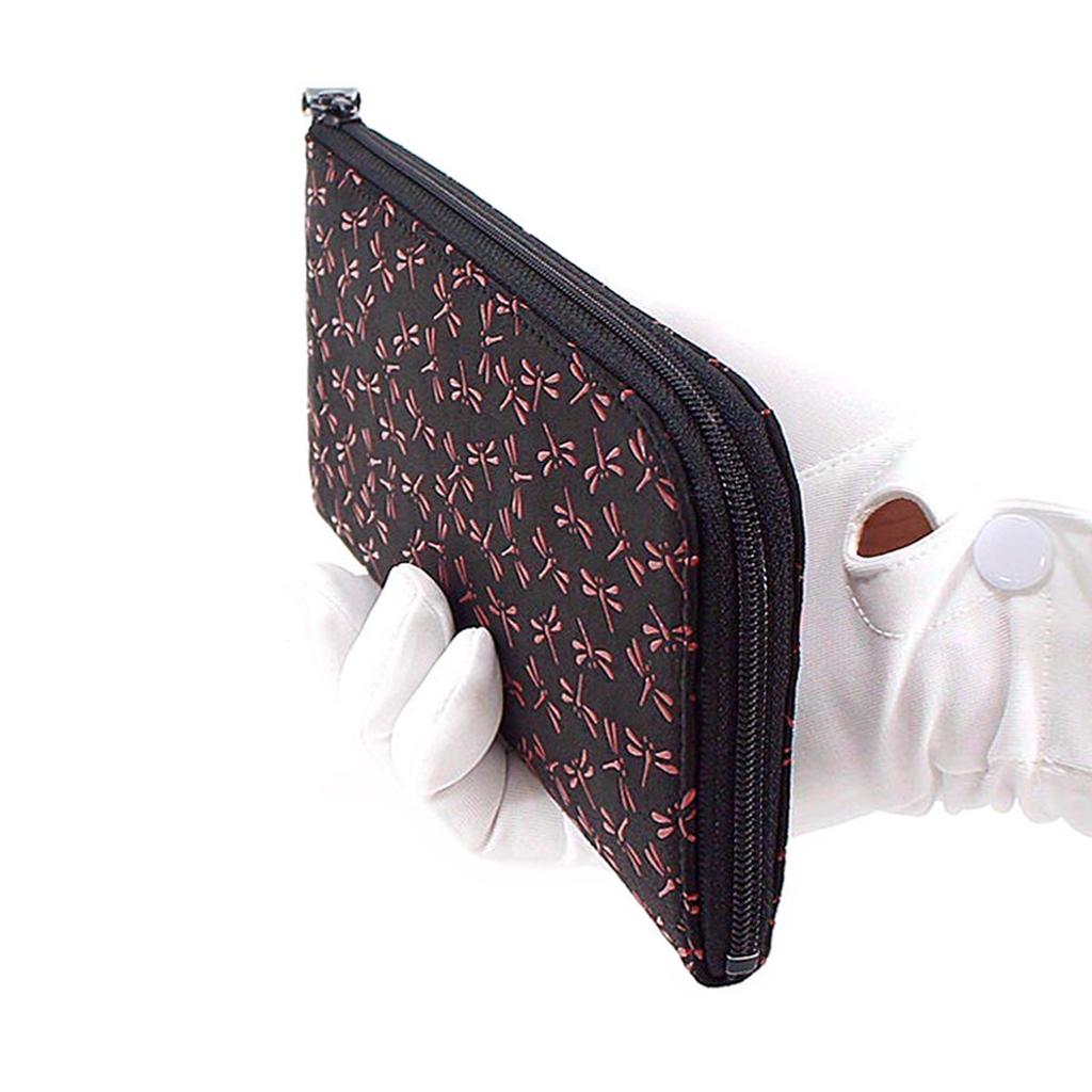 Indenya Inden Длинный кошелек, Чехол для кошелька A, L-образная молния, Кожа оленя, Черный с красным лаком, Узор "Стрекоза", 2315-21-008