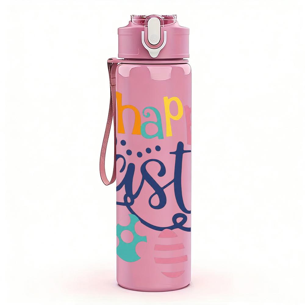 1PC Happy Easter Egg Letter Graphic,750ml Color Plastic Sports Water Bottle,Leakproof Flip Straw Lid,Suitable for Sports Office Home Use