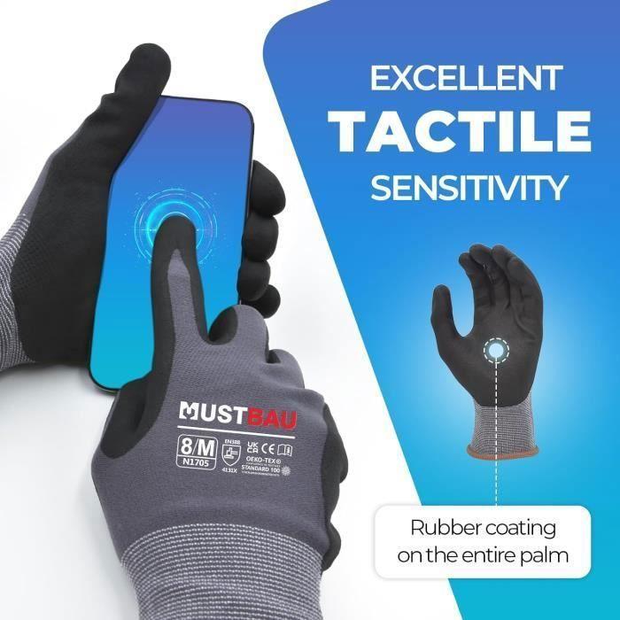 Gants de Travail - Mustbau - N1705 - Écran Tactile - Résistants à l'Abrasion - Taille M
