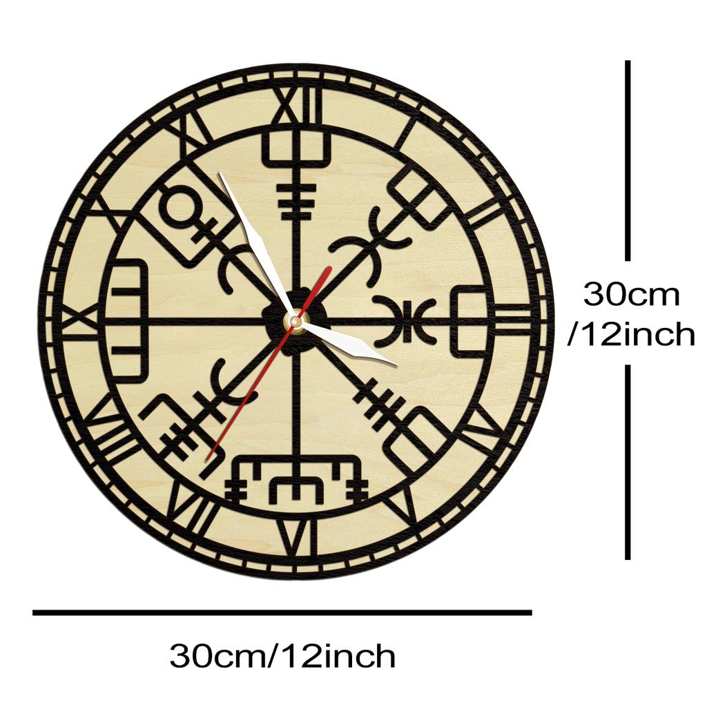 Вегвизир Viking Compass Дерево Живая Петля Часы Символ Путеводителя Деревянные Настенные Часы Руна Нордическая Mid Century Домашний Декор Настенные Часы