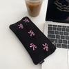 Ins Style Simple Black Bow Pencil Case Large Capacity Pencil Storage Bag Cosmetic Bag Stationery Organizer School Supplies