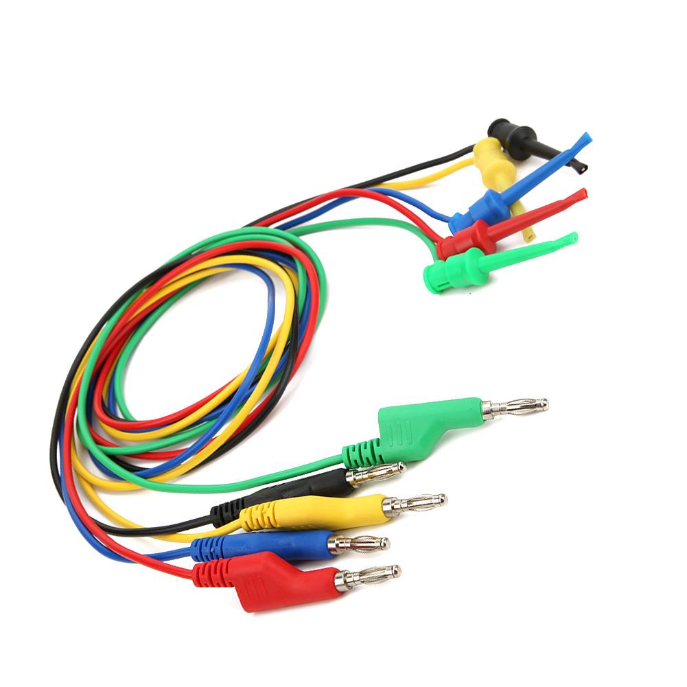 P1045 5Pcs 4mm 1m Stackable Banana Plug To Test Clip Multimeter Test Cable Wire Accessory