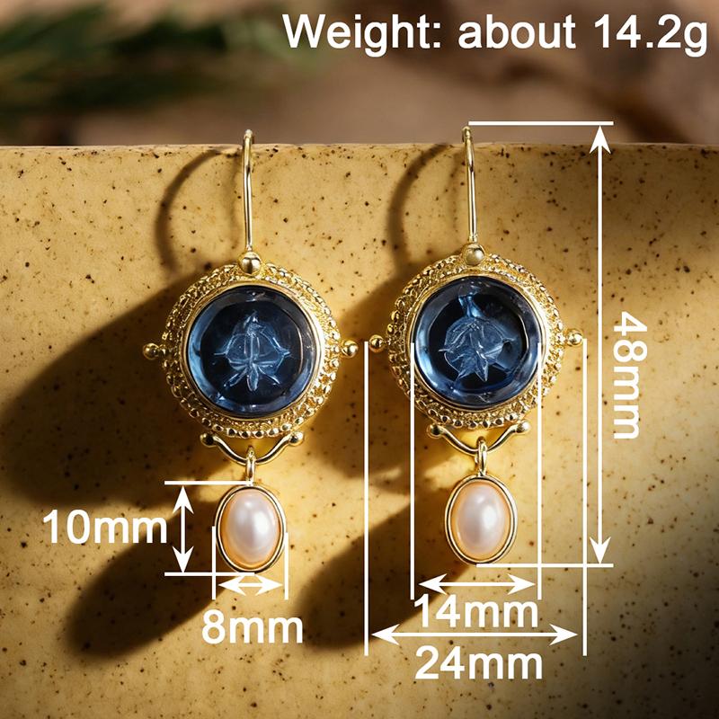 Xiaomi Huitan Blue Stone Gold Color Drop Earrings for Women Bohemian Style Elegant Imitation Pearl Trendy Party Daily Versatile Jewelry