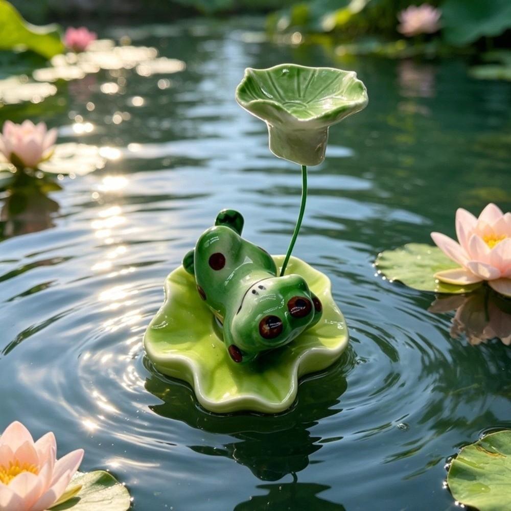 Home Ornaments Desktop Decoration Lotus Leaf Frog Rotating Toys Laying Frog Statue Tea Table