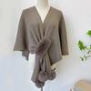 Women Cloak Shawl V-neck Solid Color Plush Ball Decor Cross Design Warm Versatile Knitting Shawl Daily Commuting Wear