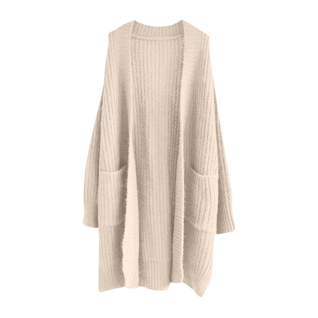 Женский однотонный кардиган машинной вязки с длинным рукавом до колена, ленивый тренд, куртка для волос средней длины