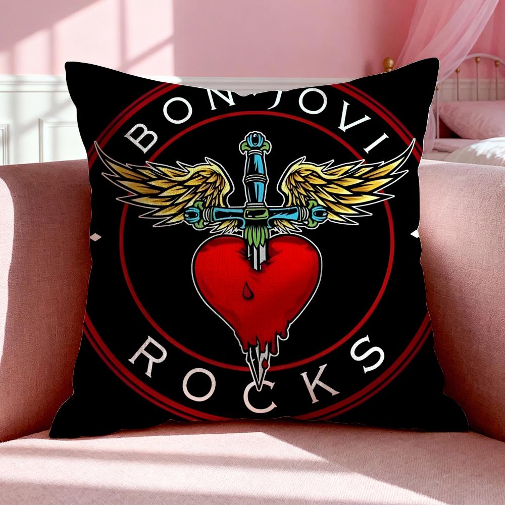 Band BBon Jovi Cushion Cover Breathable Linen Pillowcase Summer Odorless EcoFriendly Invisible Zipper Washable