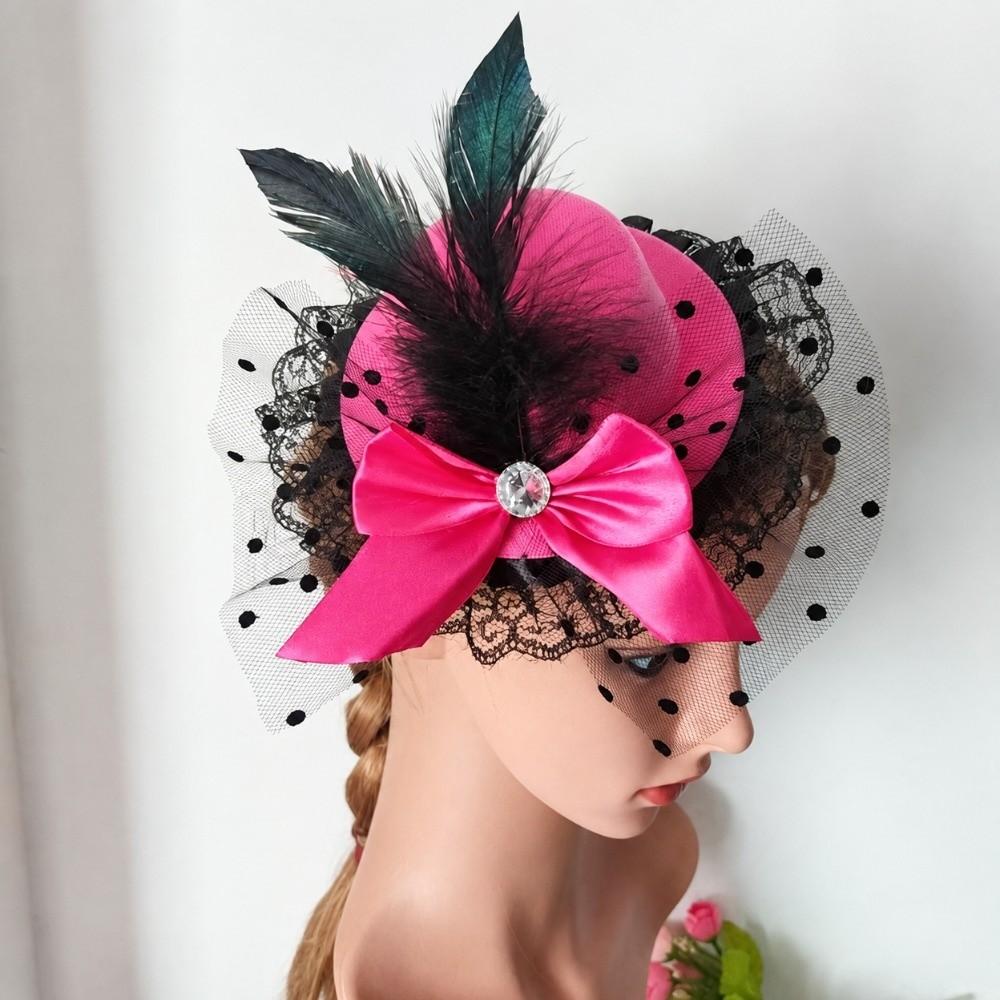 Мини-цилиндр с декором из перьев, готический бант, зажим для волос-fascinator для девочек и женщин