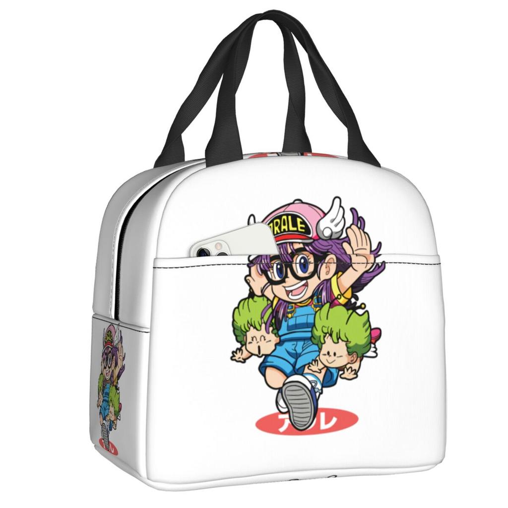 Custom Arale Norimakis Japanese Dr Slump Insulated Lunch Bags for Work School Waterproof Cooler Thermal Bento Box Women Children