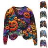 Ladies Fashion Casual Long Sleeve Halloween Printed Round Neck Hoodie Top