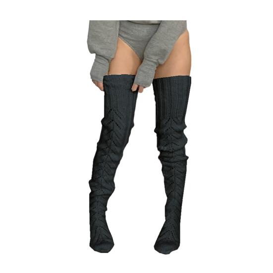 1 пара вязаных носков однотонные с полым узором носки выше колена дышащие удобные с высоким голенищем осенне-зимние носки