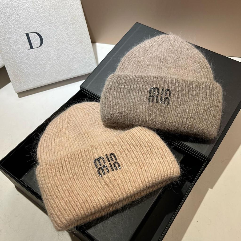 [Rabbit Fur] Min Thickened And Enlarged Double-Folded Edge Small Knitted Hat Winter Warm Plush Hat