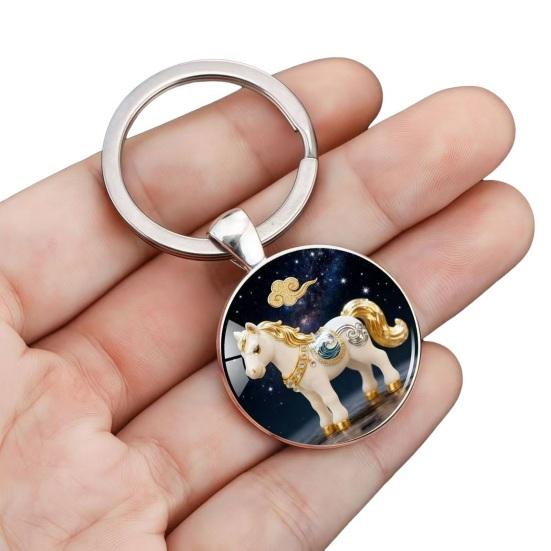 Брелок Зодиак Купольное стекло Сплав цинка Брелок с фоном звездного неба Украшения из золотой фольги 12 знаков зодиака Держатель для ключей