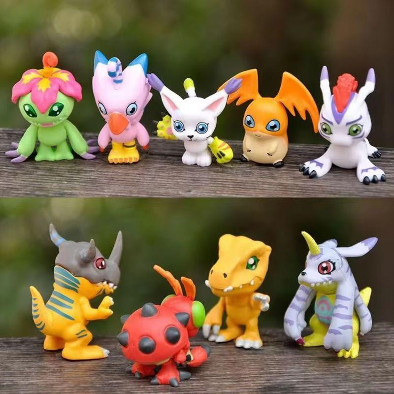 9pcs Anime Digimon Adventure Figures Toy Model Claw Machine Prize Keychains Doll Kawaii Cake Decorations Desktop Car Ornaments