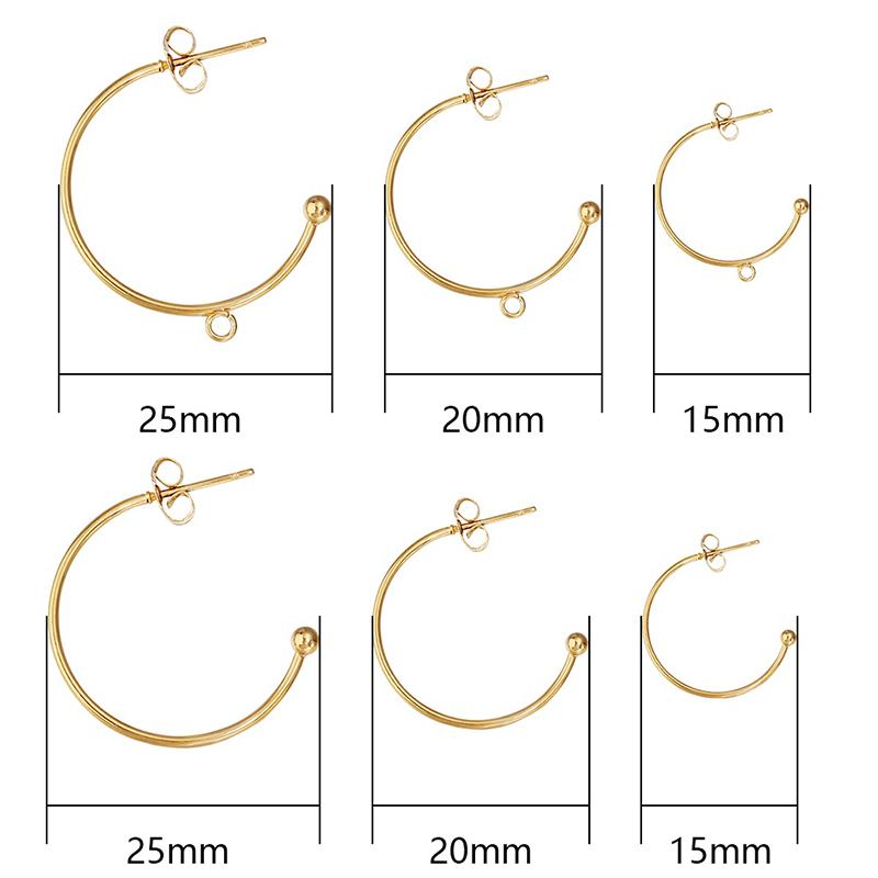 6PCS/Lot C-shaped Stainless Steel Ear Hooks Earring Posts with Loop C Shape Ear Studs Earrings DIY Jewelry Making Supplies