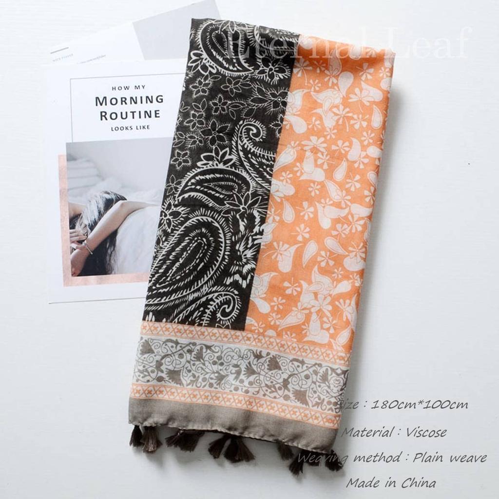 Large Ethnic Paisley Pattern Scarf Shawl with Sun UV UV Protection FT34814 [Eternal Leaf] Women's Tassels, Protection, Protection, (04.LS017O)
