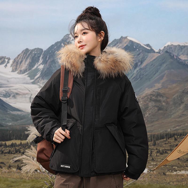 Short Padded Clothes Women's Winter New Hooded Large Fur Collar Thickened Short Women's Jacket Padded Jacket