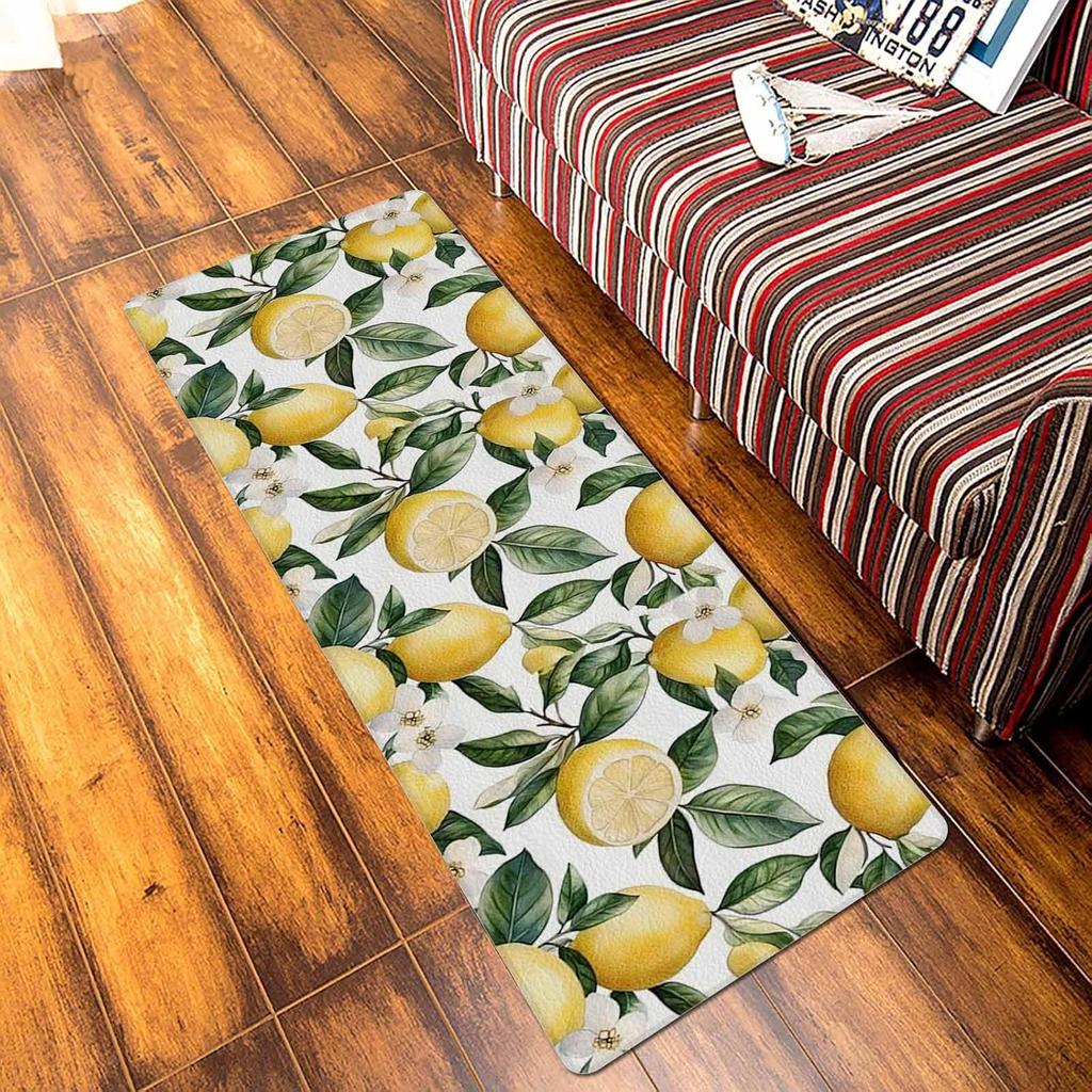 Summer Lemon Floral Leaf Welcome Door Mat Living Room Entrance Non-slip Floor Mat Bedroom Balcony Hallway Laundry Rug Home Decor