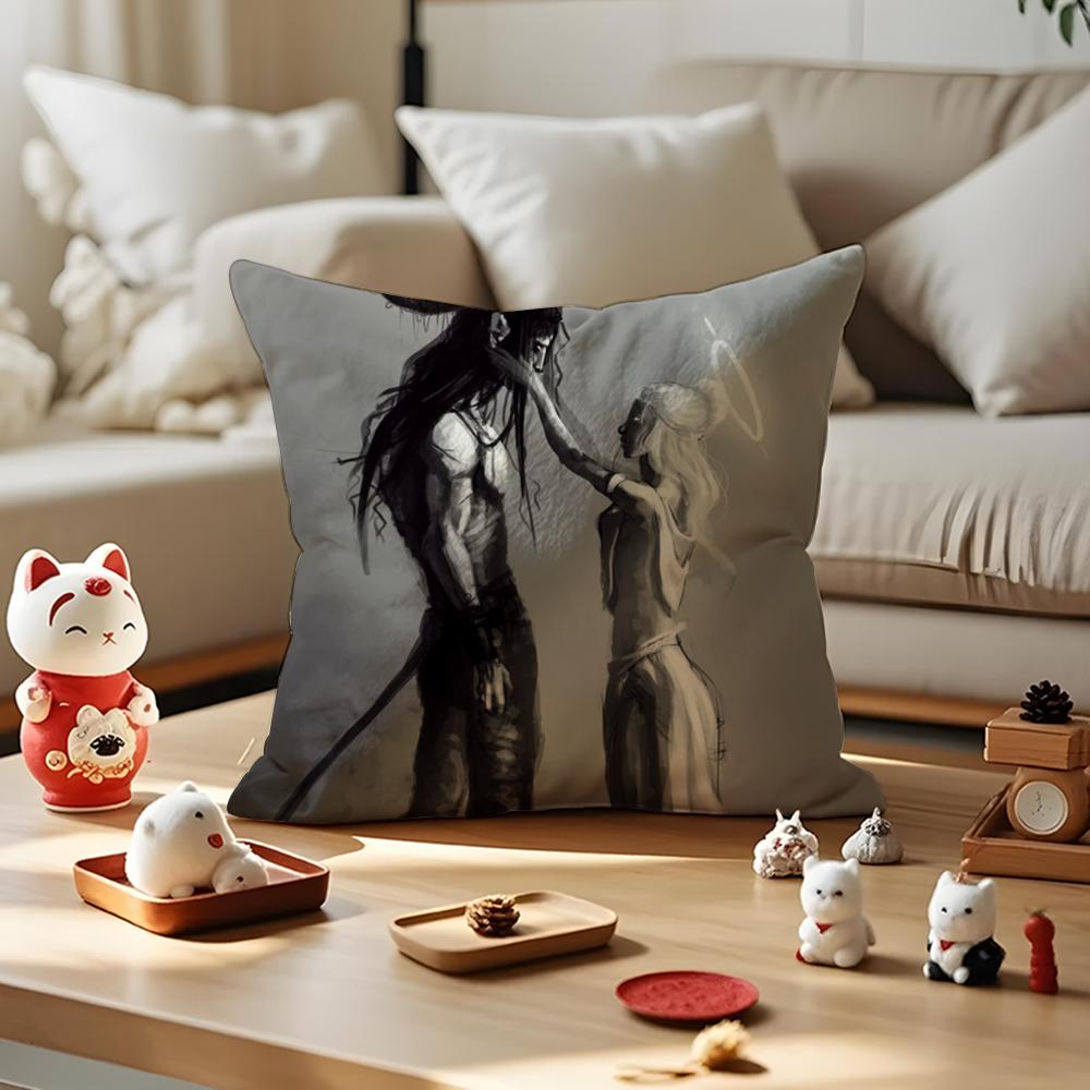 Angels And Demons Cushion Cover Antidustmite Pillowcase Invisible Zipper Silky Short Plush Sofa Cushion Cover