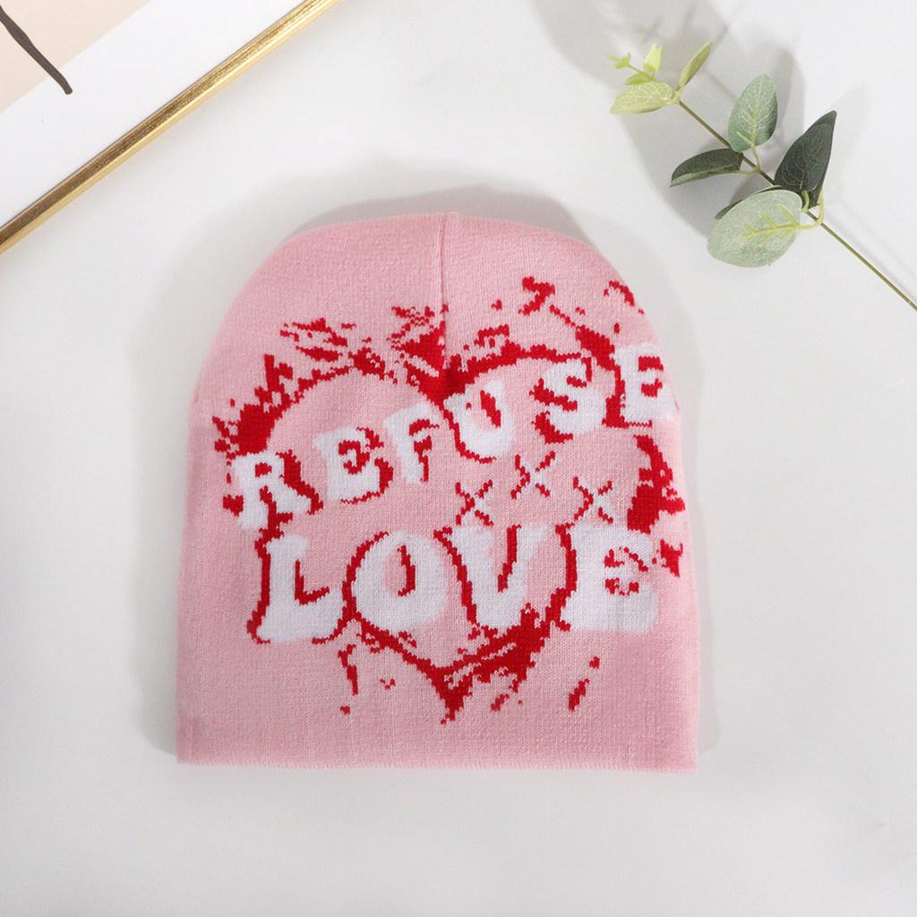 Letter Embellished Knit Cap With Love Text Unisex For Fall Season