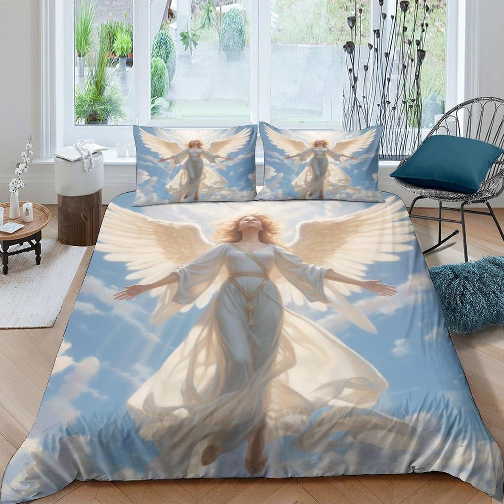 Angel Duvet Cover Set for Kids Queen Twin Size Quilt Covers Lightweight Down Room Decor 2 Pillowcases 1 Duvet Cover No Comforter
