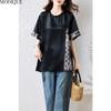 MODIQUE Spring Summer Plus Size New Women Loose Vintage Print Blouse Shirts Female Casual Oversize Spliced Short Sleeve O-Neck Top Folk