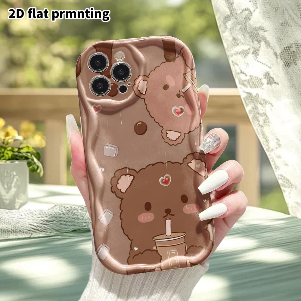 Phone case: 2D flat design suitable for iPhone 18 17 16 15 14 13 Pro protective case, milk tea little bear, perfect Christmas and Halloween holiday gi