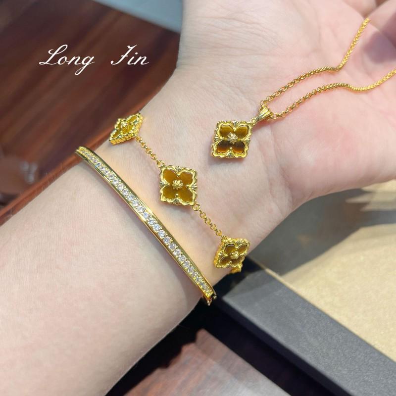 Vintage French Style Clover Tiger Eye Jewelry Set Women Necklace Bracelet Earrings Gold Plated Copper