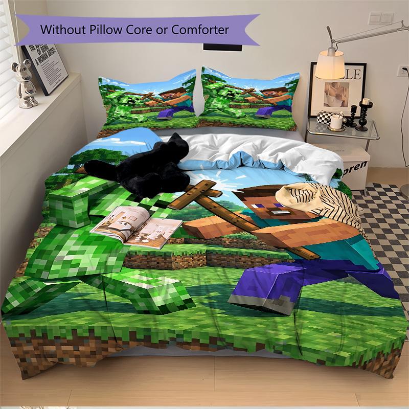 Minecraft Combat Scene Print 3Pcs Bedding Setduvet Cover With 2 Bedropillowcase Home Birthday Gift